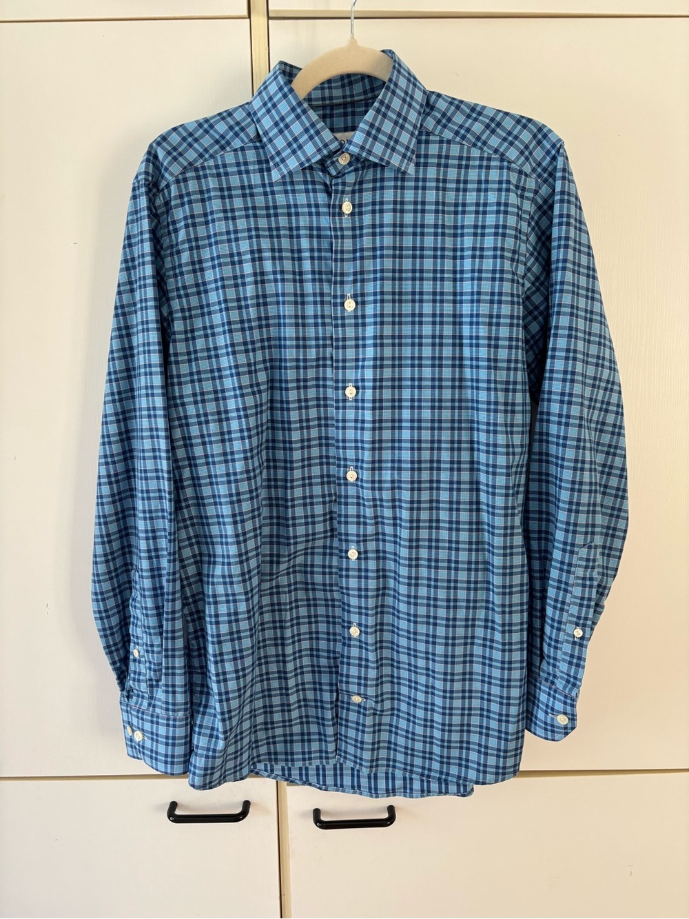 Eton Contemporary Blue Plaid 100% Cotton Dress Shirt 15 / 38 Corporate Luxury - Picture 2 of 11